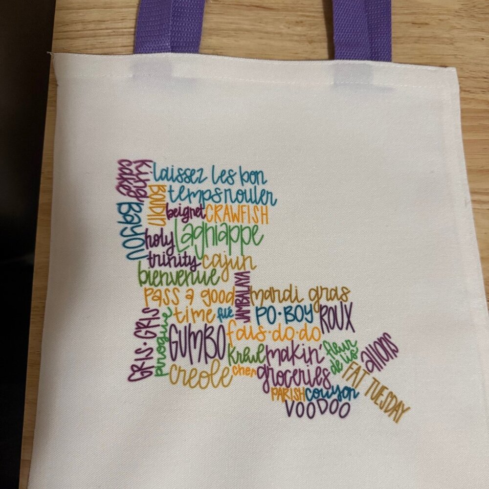 NEW - Cute Colorful Louisiana w/words Tote